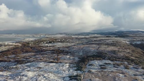 Aerial View of Snow Covered Clooney and Portnoo in County Donegal Ireland