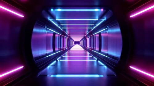 Abstract Neon Light Hallway Futuristic Corridor Loop