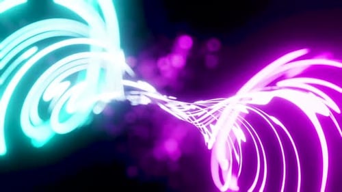Des lignes lumineuses au néon se tordent en spirales