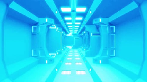 Blue Futuristic Ambience Tunnel Opening Doors Passage