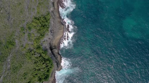 Aerial View on Mountain Landscape of Summer Ocean Coast and Blue Sea Water Waves