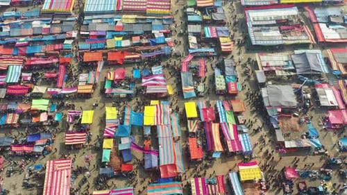 Aerial view of crowded market, Bangladesh.