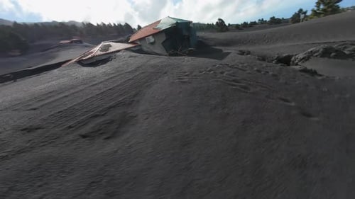 Volcanic Ash Covering Houses and Landscape in La Palma Canary Islands After Cumbre Vieja Volcano