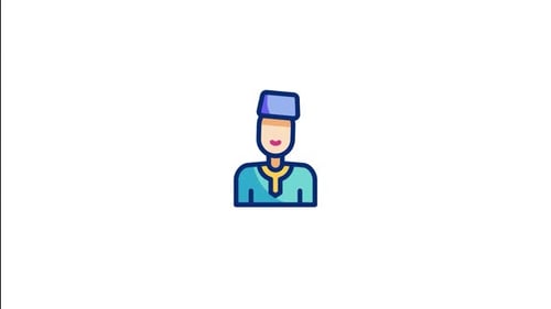 Animated Flat Design Icon of Person Blinking in Traditional Attire