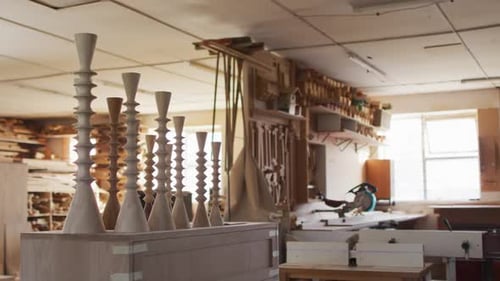 Video of machines and tools in traditional carpentry workshop