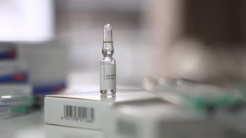 Close Up of Testosterone Ampule on Box