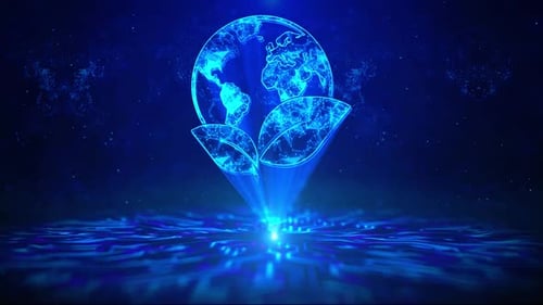 Futuristic Digital Earth and Leaves Environmental Technology Concept