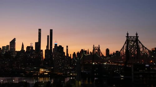 New York City Manhattan Midtown Skyline From Queens Queensboro Bridge USA Cityscape From Rooftop