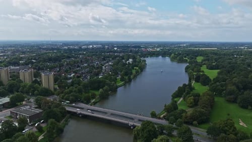 Aerial view of Aasee lake in Münster , Germany
