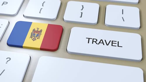 Pressing Travel Key with Moldova Flag on Computer Keyboard