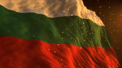 Waving Bulgarian Flag with Golden Particles Background
