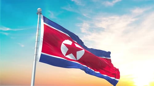 Realistic North Korea Flag Waving Seamless Loop