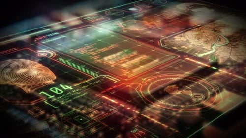 Futuristische holographische Schnittstelle mit Datenverarbeitung durch künstliche Intelligenz