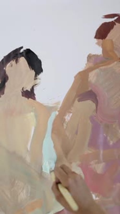 Painting Abstract Art on Canvas With Paint Brush