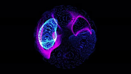 Glowing Neon Particles Swirl within an Abstract Sphere Loop