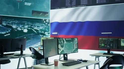 Empty High-Tech Office with Desks and Computers