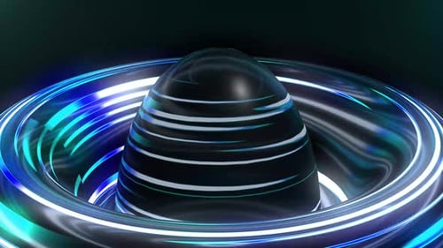 Abstract Futuristic Rotating Sphere and Glowing Rings
