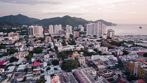 Aerial view city bay sunset - Santa Marta - Colombia