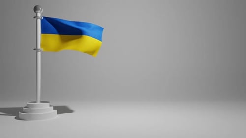 3D Flag of the Ukraine on a flagpole Wind emergence on a white background with free space
