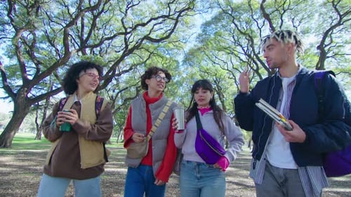 Young Friends Discussing Study Day on Walk in the Park