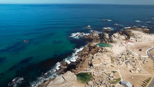 Deep blue water and rocky coast of South Africa, aerial view