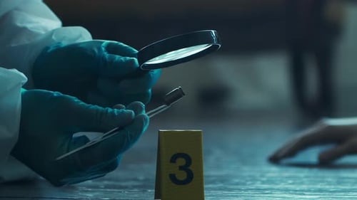 Forensic investigator analyzing evidence at crime scene