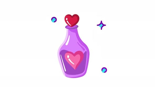 Animated A bottle of love: Hearts in a purple bottle
