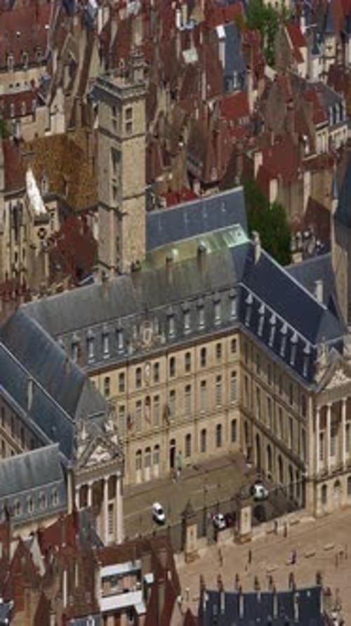 Aerial View Around the Town Dijon Flight Through the Historic Center of Dijon the Capital of