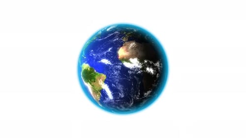 Animated earth planet in space with starry sky in the background. Continents and oceans.