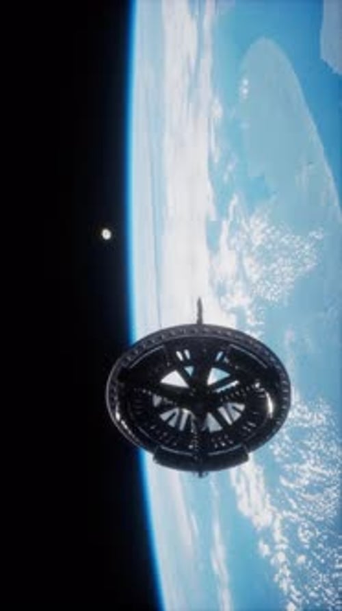 Futuristic Space Satellite Orbiting the Earth
