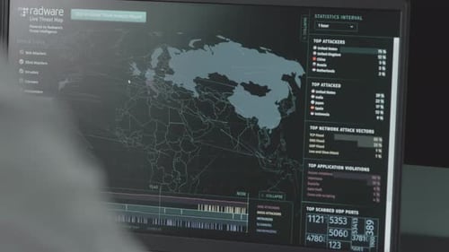 Cybersecurity Threat Map Displayed on Computer Monitor