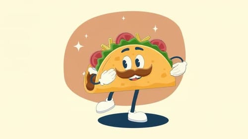 Cute Taco Character Dancing, Mexican Cuisine, Healthy Food, Mascot, Kids Cartoon Foods Animations