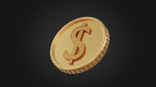 3D Golden Dollar Coin Spinning Loop Animation
