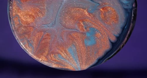 Metallic Paint Swirls in Liquid Surface, Abstract Art