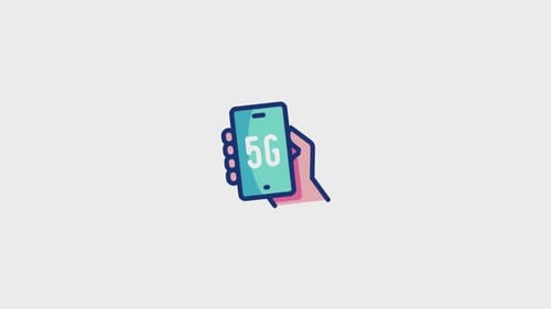 Animated Flat Design Hand Holding 5G Smartphone