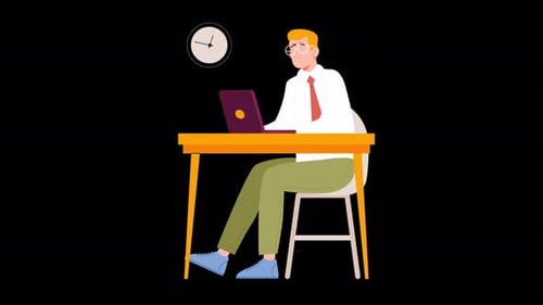 2D Character Working At Office Time Animation 4K