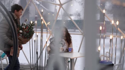 Family Celebrates in Geodesic Dome in Winter
