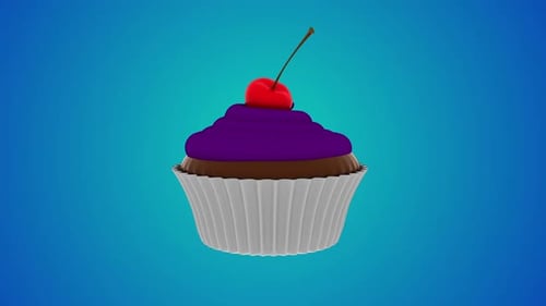 Animated 3D Cupcake with Purple Frosting and Cherry