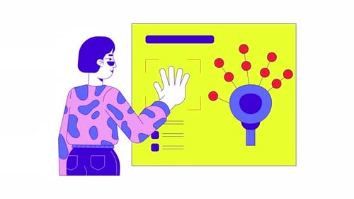 Animated Flat Design Illustration of Person Interacting with Data