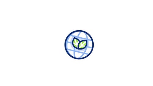 Animated Flat Design Icon of Globe with Green Leaves