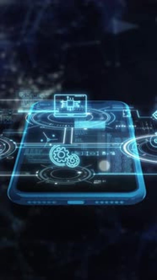 Mobile Device Showcasing Animated Infographics on Technological Advancement