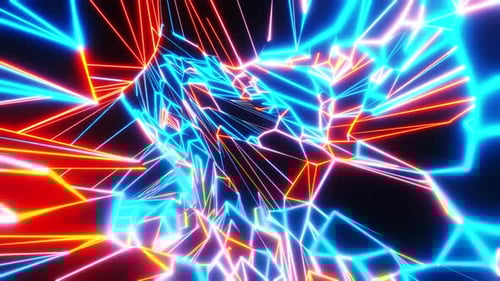 Flying through a tangled neon tunnel. Infinitely looped animation