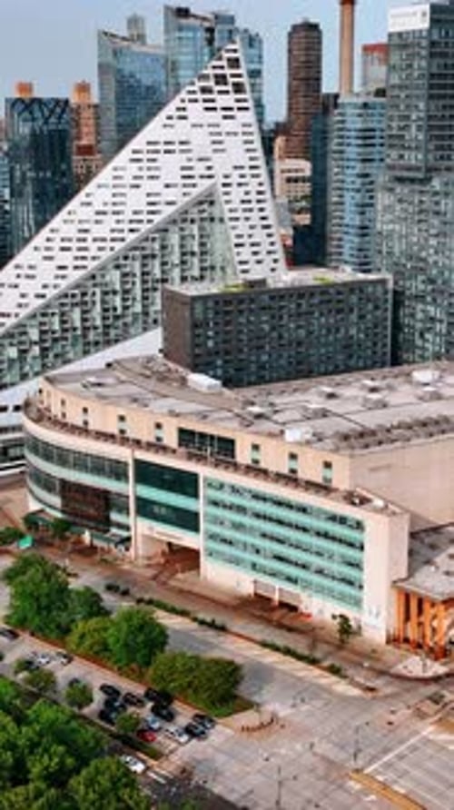 Modern futuristic architecture design in New York. Top view of Midtown near the waterfront