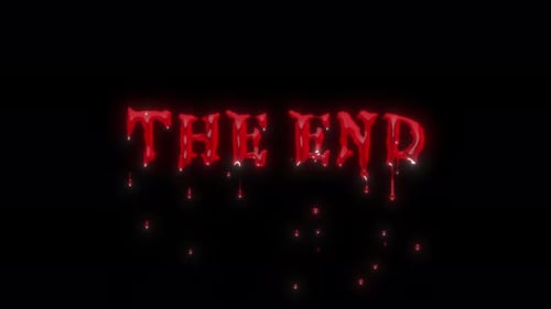 The end text with dripping blood on alpha channel. Halloween party. Realistic dripping blood.