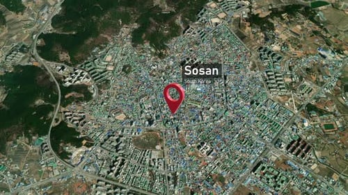 Sosan City Zoom (Corée du Sud) de l'espace à la Terre