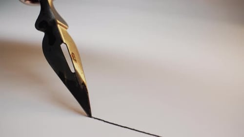 Vintage Fountain Pen Nib Gliding Smoothly Across Paperleaving Precise Ink Trail