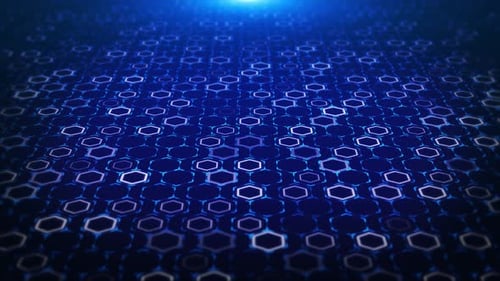 Animated Futuristic Hexagon Grid Data Flow Loop