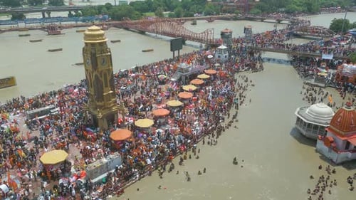 Vidéo du drone Haridwar 4k HAR KI PAURI, Vue par drone de Har ki Pauri Haridwar, vidéo Haridwar, Mata Mans