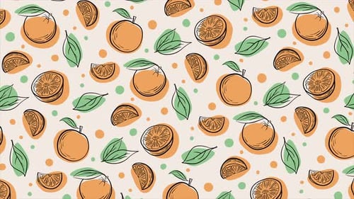 Animated Decorative Orange Fruit and Leaf Seamless Pattern