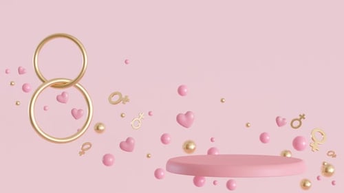 Animated 3D Pink Gold Women's Day Celebration Elements